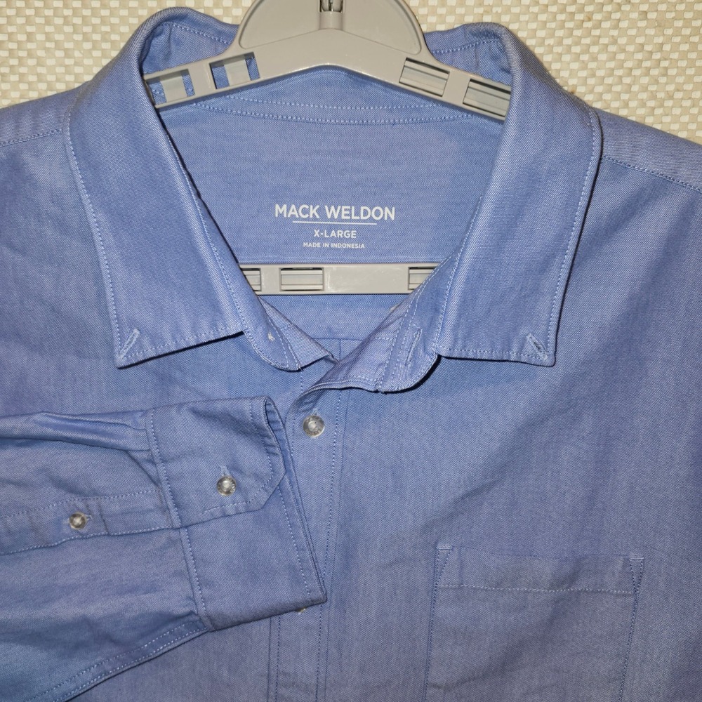 Mack Weldon Mens XL Blue Oxford Button Down Long Sleeve Shirt 37.5 Technology